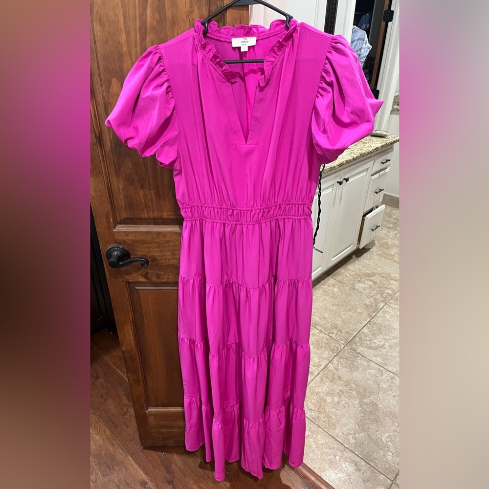 NWOT hot pink/fuchsia color Entro balloon sleeve maxi dress